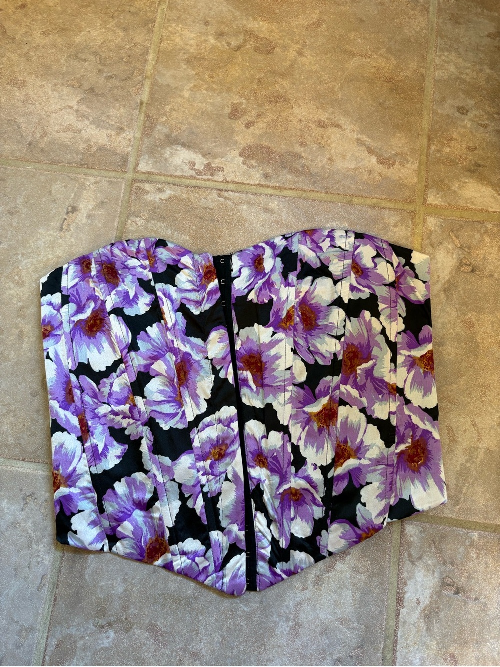 Forever 21 Black Bustier Top with Purple and White Floral Print